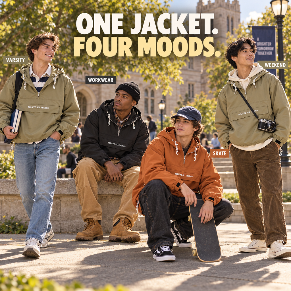 Men’s Half-Zip Windproof Waterproof Hooded Jacket