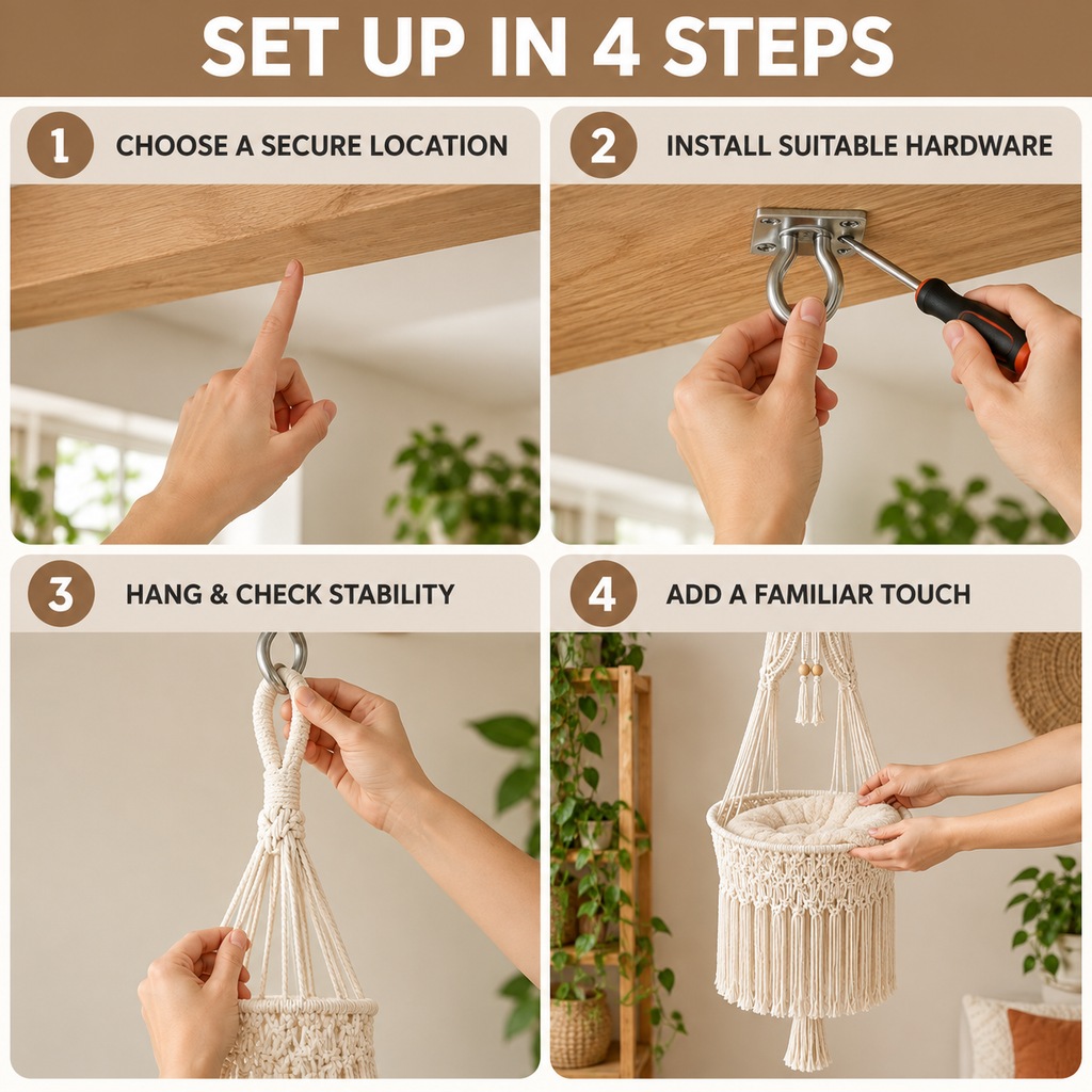 Handwoven Macramé Hanging Cat Bed for Cozy Elevated Lounging