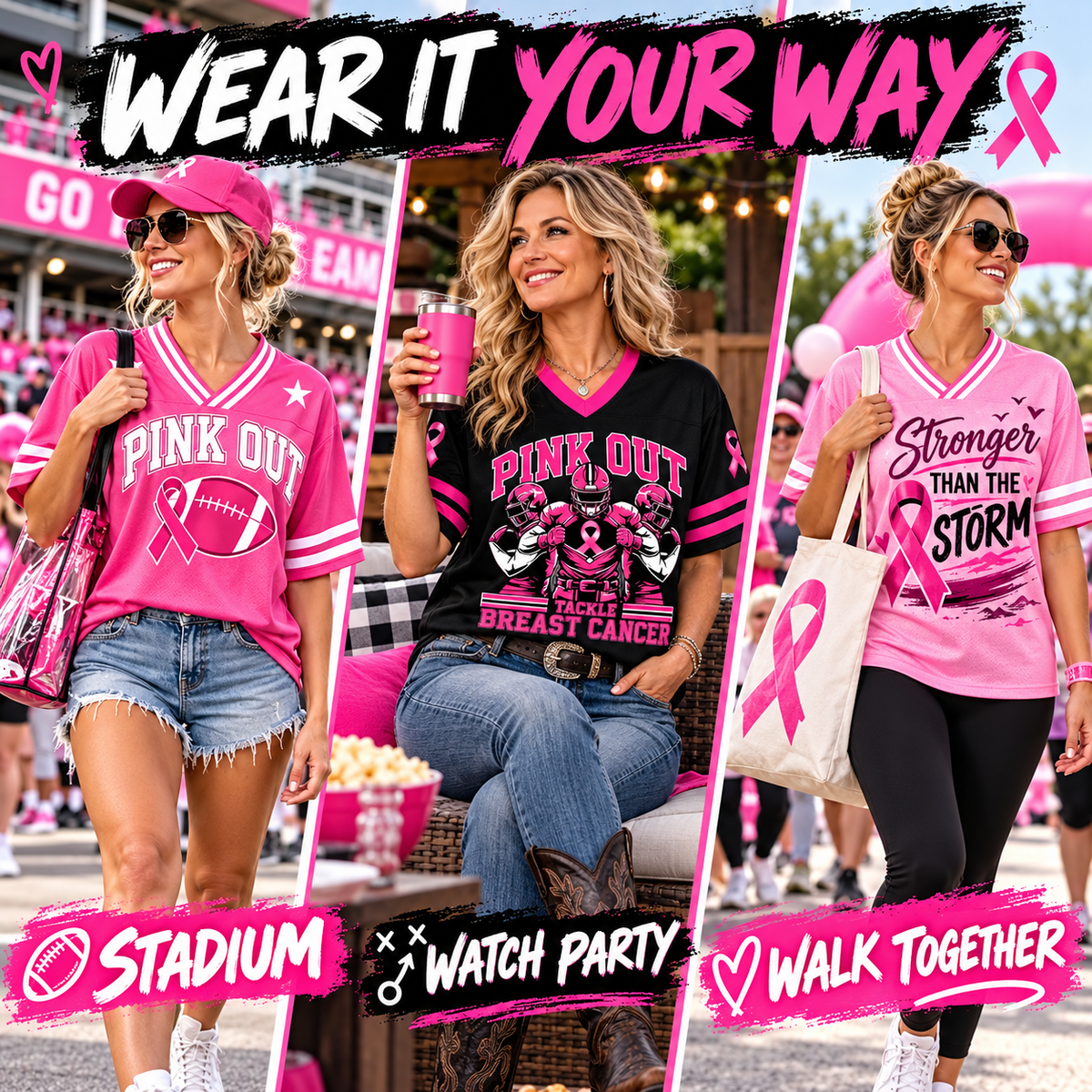 Pink Ribbon Breast Cancer Support Game Day Jersey