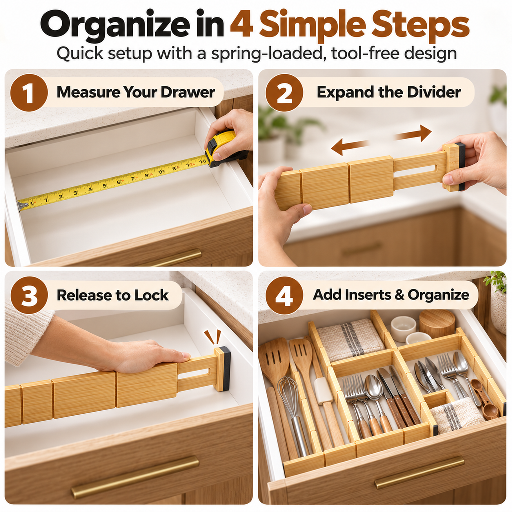 Adjustable Bamboo Drawer Dividers for Kitchen and Home