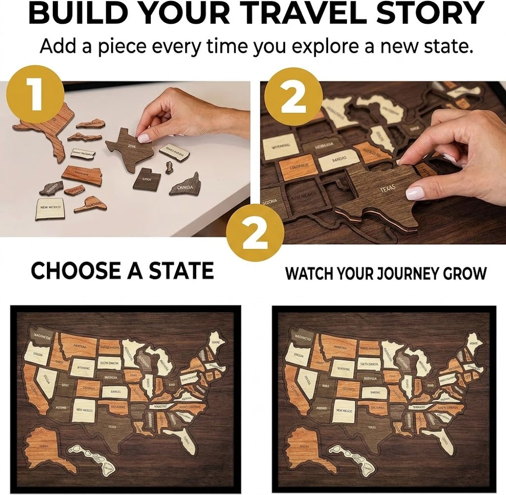 Wooden USA Travel Memory Map – Personalized State Tracker & Home Decor