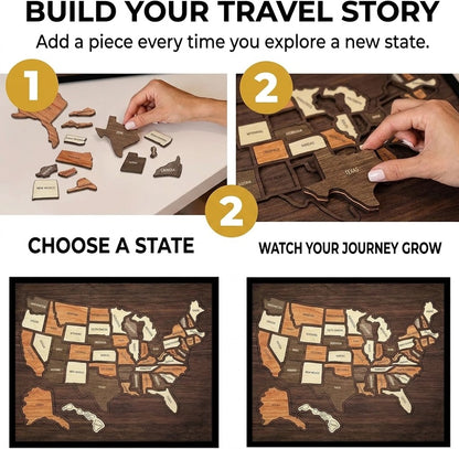 Wooden USA Travel Memory Map – Personalized State Tracker & Home Decor
