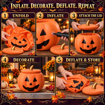 Inflatable Pumpkin Bucket with Detachable Lid & Reusable Design