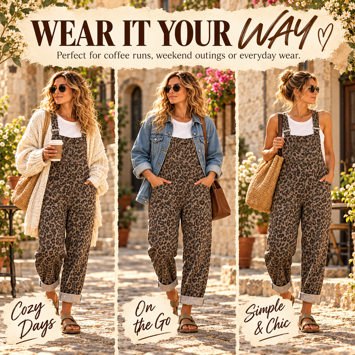 🐆 Women's Leopard Print Wide-Leg Denim Overalls 💖
