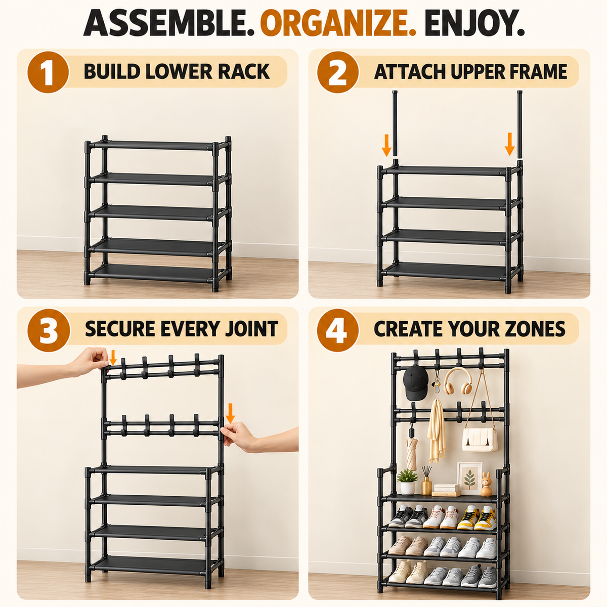 3-in-1 Entryway Coat & Shoe Storage Rack