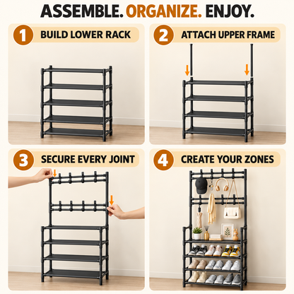 3-in-1 Entryway Coat & Shoe Storage Rack