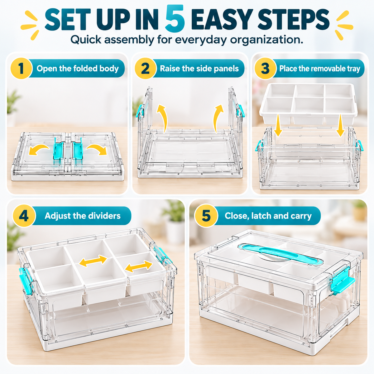 24QT Clear Storage Organizer with Removable Tray & Adjustable Dividers
