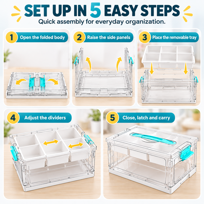24QT Clear Storage Organizer with Removable Tray & Adjustable Dividers