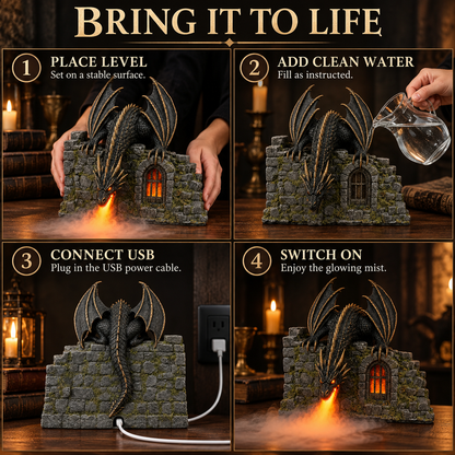 Fire-Breathing Dragon Mist Diffuser – Glowing Gothic Castle Decor