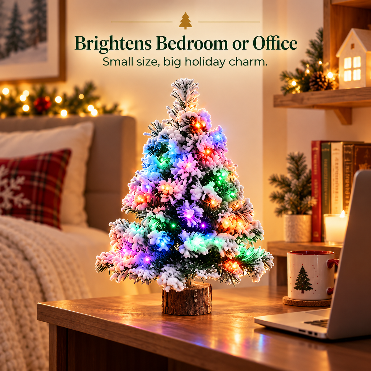 Mini Snow-Flocked LED Christmas Tree – Lighted Tabletop Holiday Decor