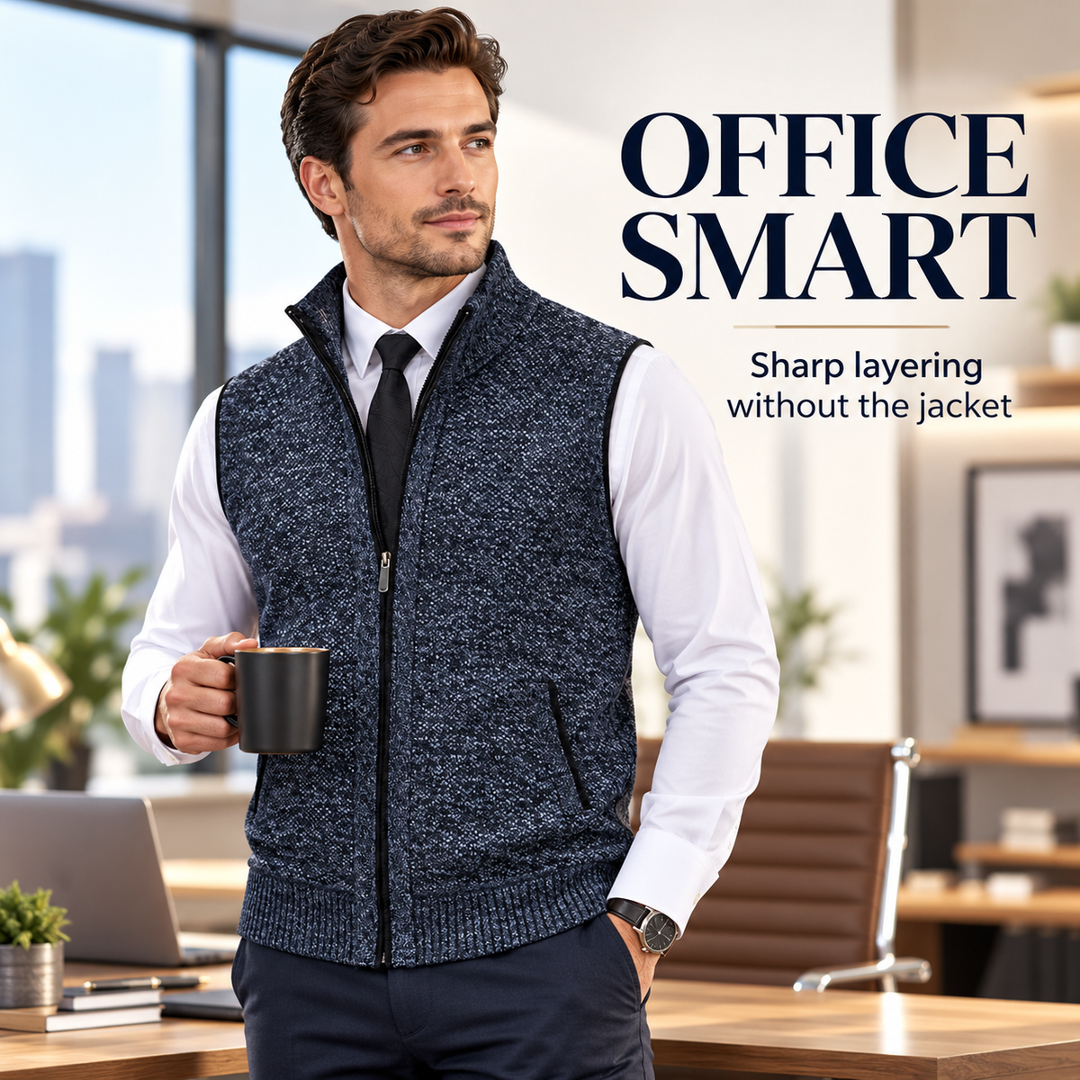 Men’s Full-Zip Stand Collar Sweater Vest
