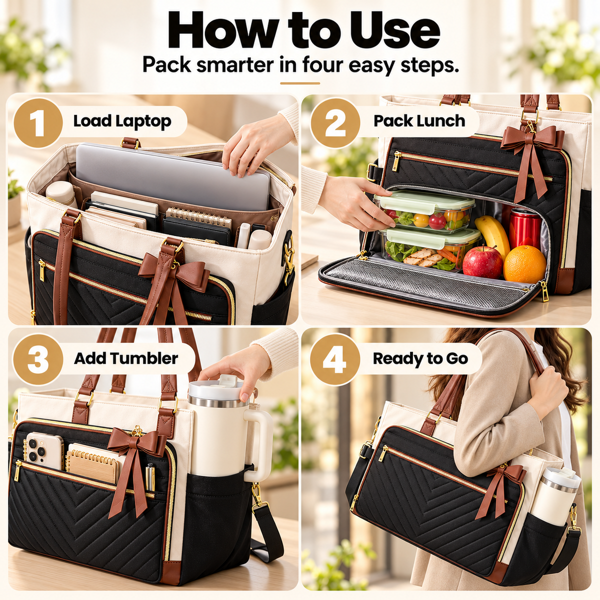 👜 2-in-1 Insulated Work Tote Bag with Lunch Compartment, 17.3" Laptop Sleeve & 40oz Cup Holder