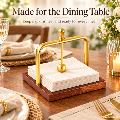 Gold & Wood Weighted Napkin Holder with Secure Arm