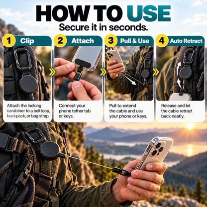 Retractable Steel Tether with Locking Carabiner – Secure Your Phone, Keys & Essentials Anywhere