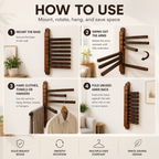 Premium Walnut Rotating Wall Rack for Clothes & Towels