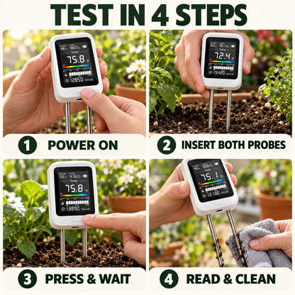6-in-1 Digital Soil Tester with LCD Display – Moisture, pH, Fertility, Light & Temperature Meter