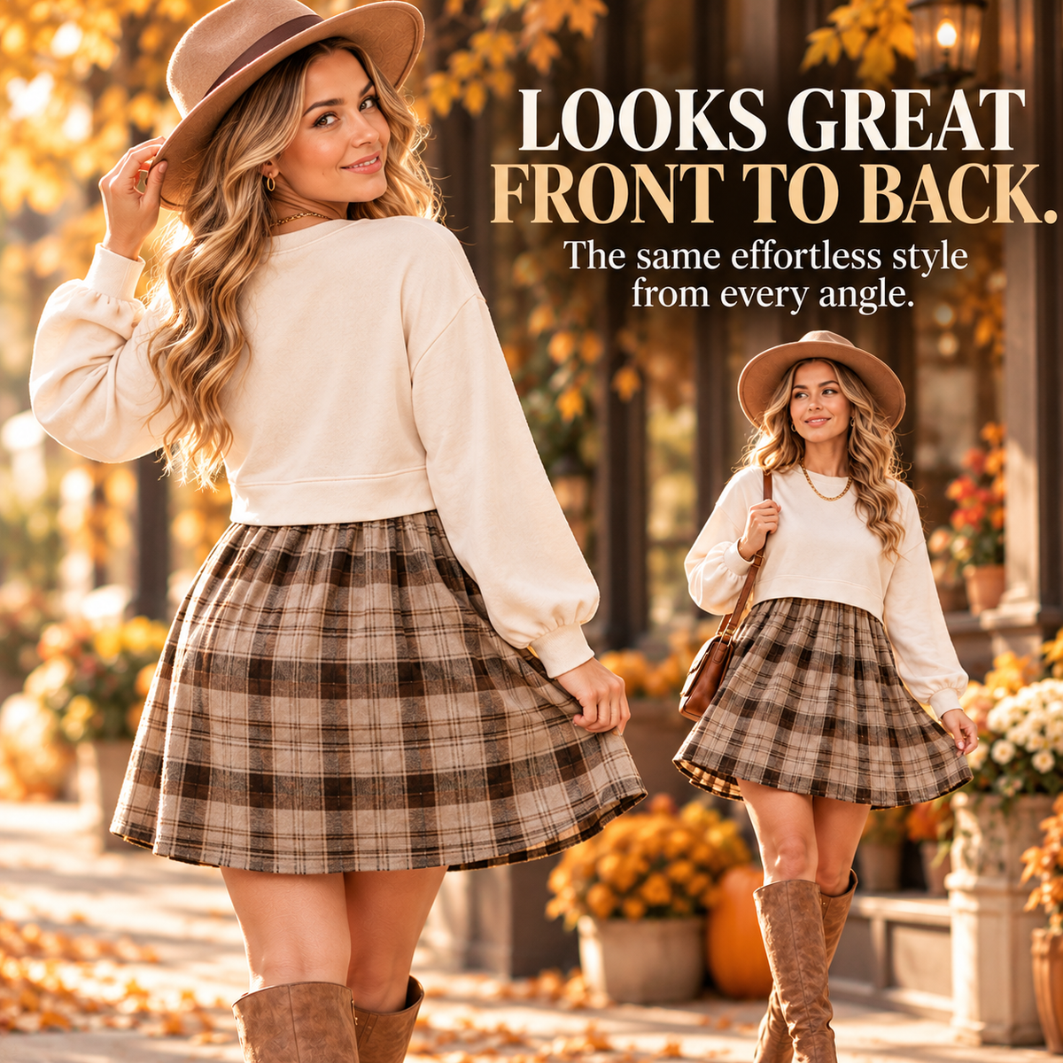 🍂✨ Women's Plaid Patchwork Mini Dress – Cozy & Chic! 💕