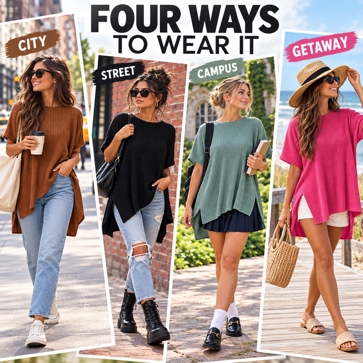 Women’s Ribbed Knit Batwing Top