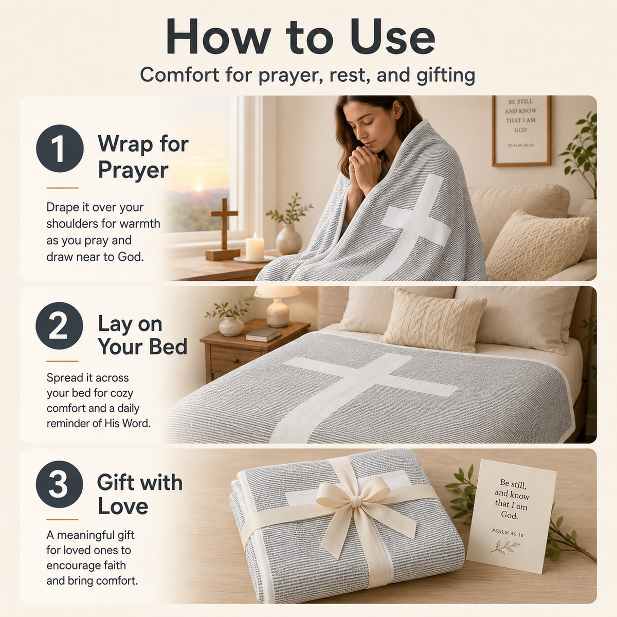Gospel of John Blanket Soft Scripture Throw with Cross Silhouette