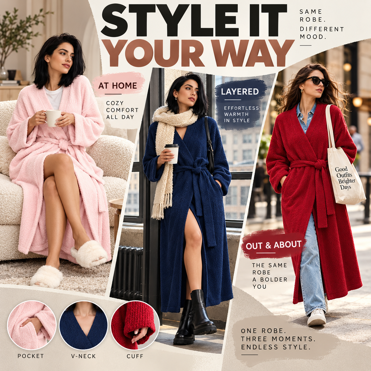 Women’s Long Fleece Robe – Soft Cozy Wrap Loungewear