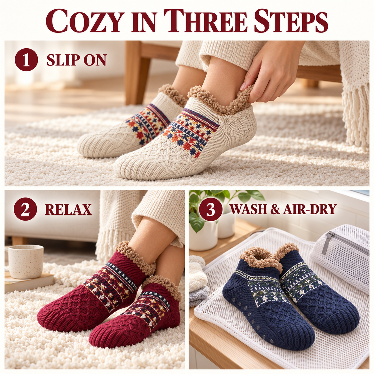 Cozy Non-Slip Slipper Socks – Ultra-Soft Fleece Lining & Stretchy Comfort