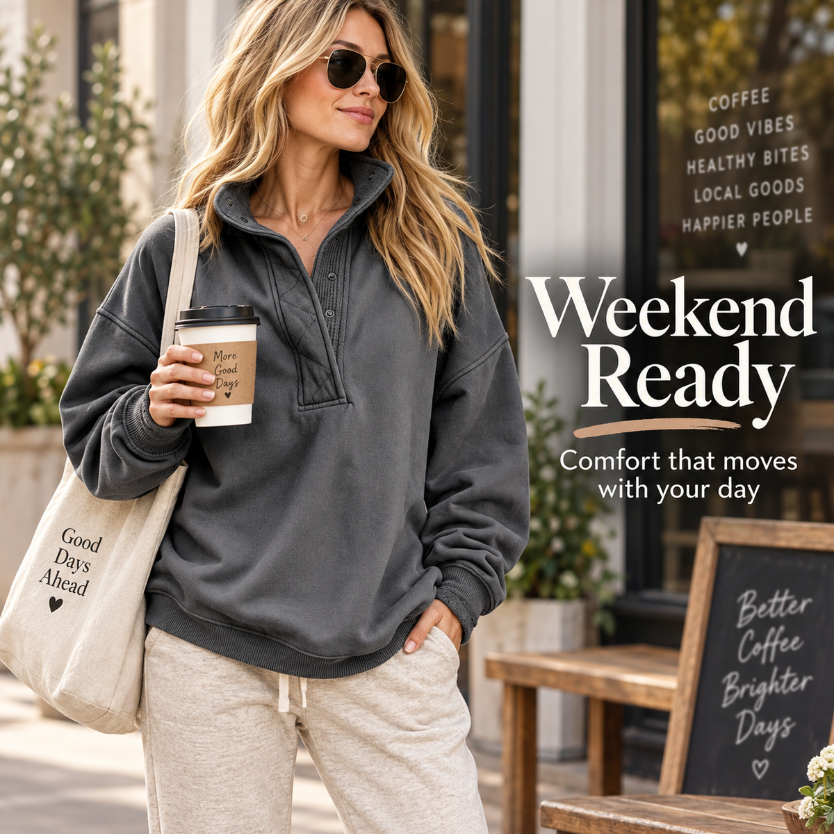 Women’s Oversized Henley Sweatshirt