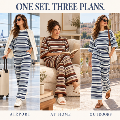 Women's Retro Striped Knit Lounge Set – Soft, Relaxed & Effortlessly Stylish