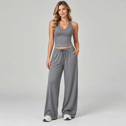 ✨ Women's Comfy 2-Piece Lounge Set – Halter Tank Top & Relaxed Wide Leg Pants