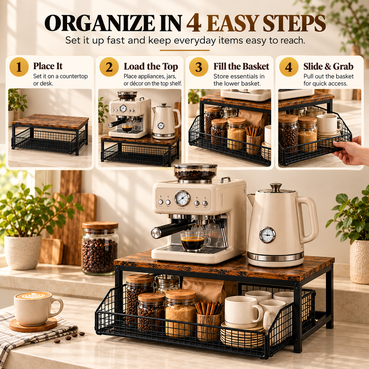 🏡 2-Tier Slide-Out Countertop Organizer – Instant Extra Storage for Kitchen, Office & Bathroom