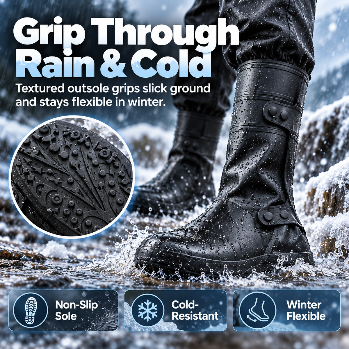 Wide-Opening Waterproof Rain Boot Covers — Easy On, Secure Fit & All-Weather Protection