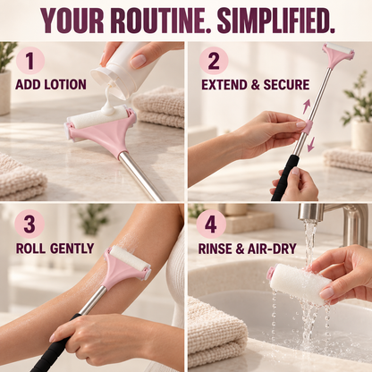 Extendable Lotion Applicator with 2 Bonus Replacement Heads for Back, Legs & Body