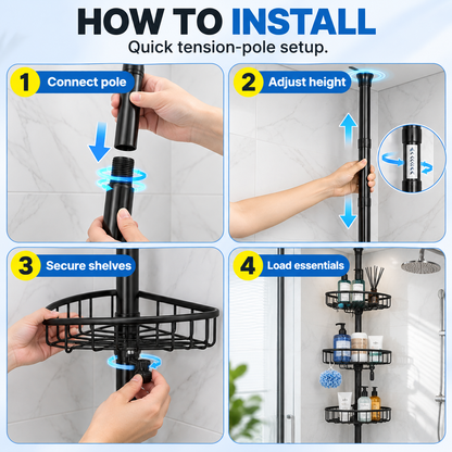 4-Tier Adjustable Corner Shower Caddy with Hooks