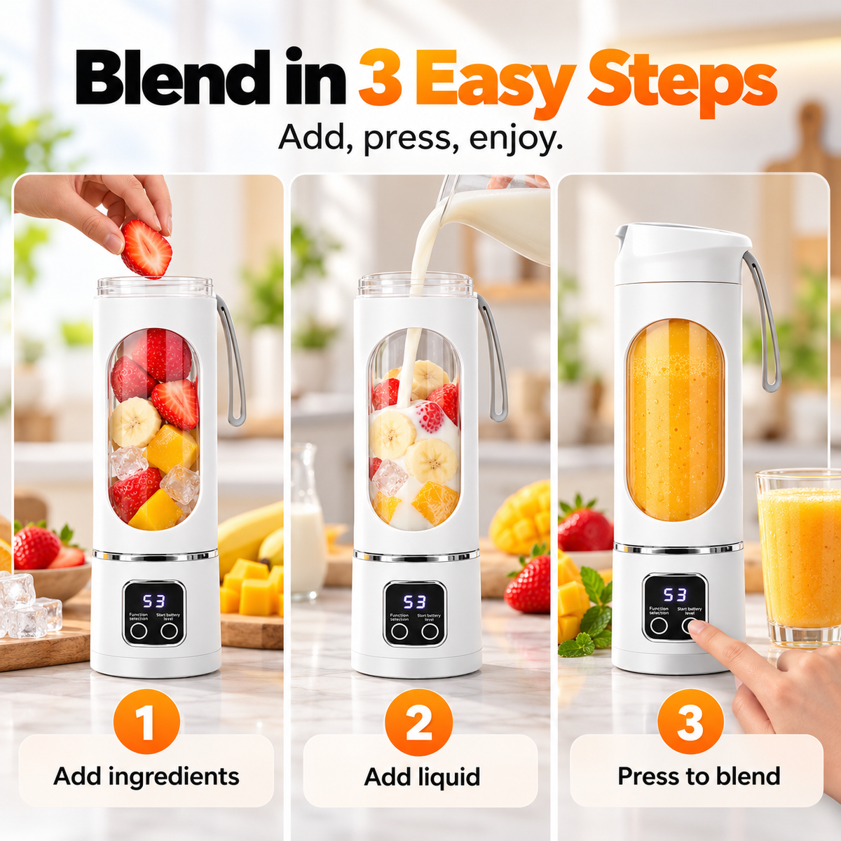 Portable Wireless Blender – 12 Blades, 3 Speeds & Digital Display