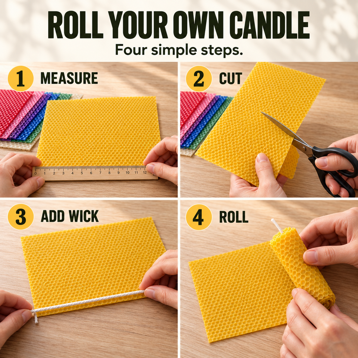 DIY Natural Beeswax Candle Making Kit – 12 Colorful Wax Sheets + 12 Wicks, Easy Handmade Gifts