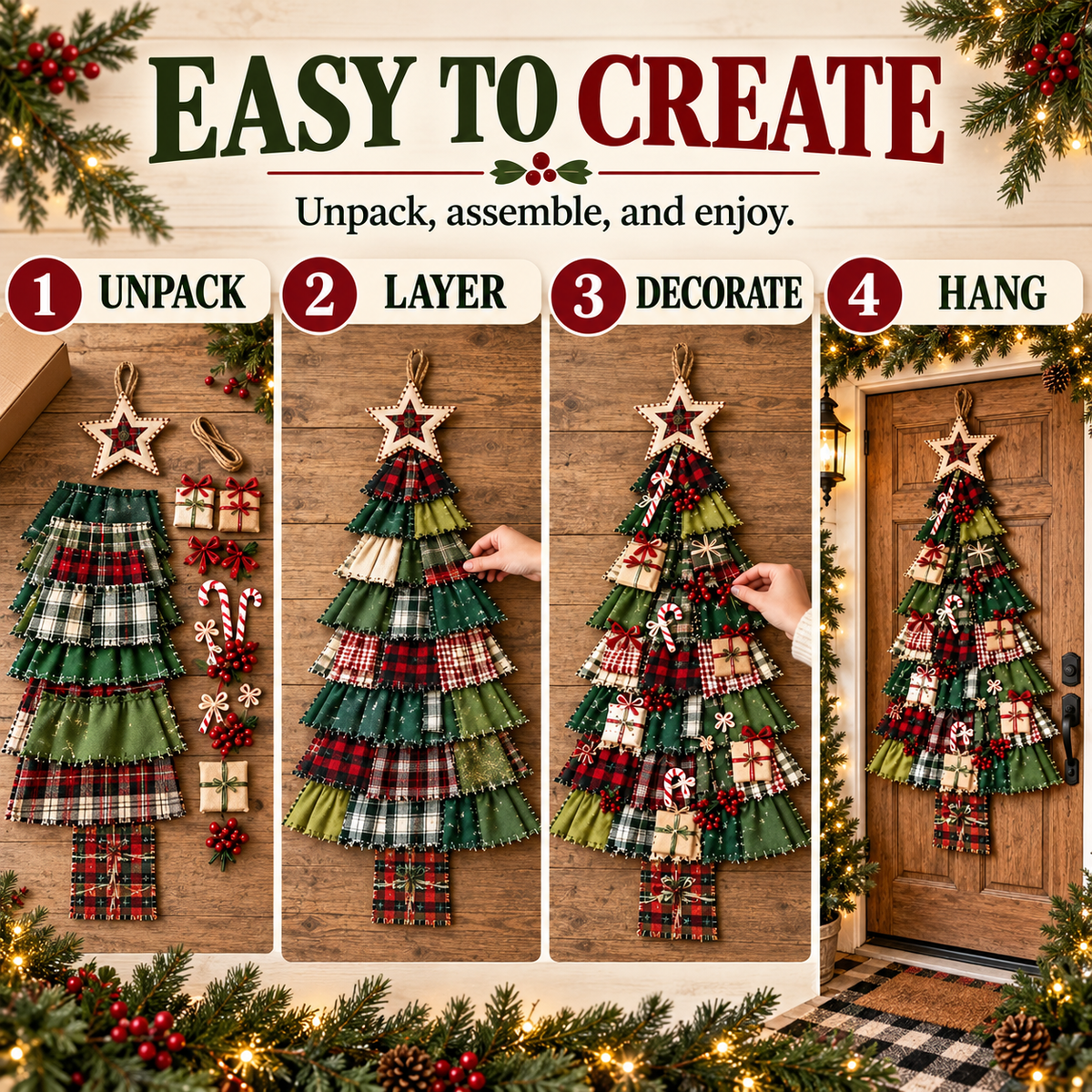 DIY Oversized Patchwork Christmas Tree Door Hanging Kit with Tools