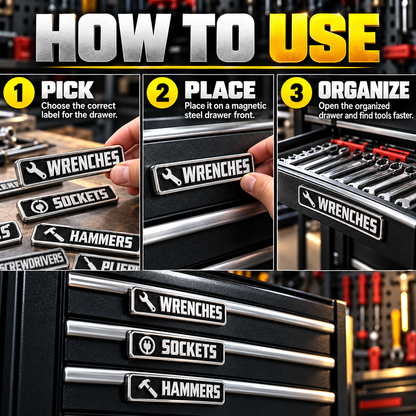 12-Piece Magnetic Toolbox Organizer Labels – Find Your Tools Faster & Keep Drawers Organized