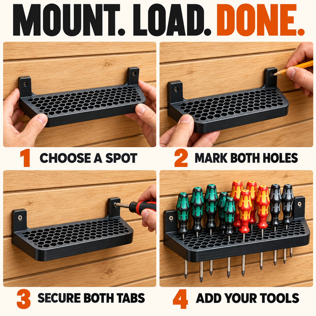 Wall Mounted Screwdriver Organizer – Space-Saving Honeycomb Tool Holder with 2 Free Mounting Screws
