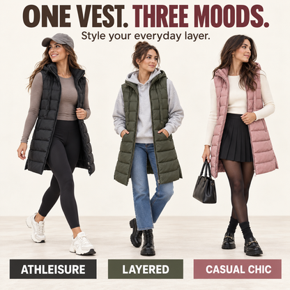 Hooded Long Puffer Vest Without the Bulk