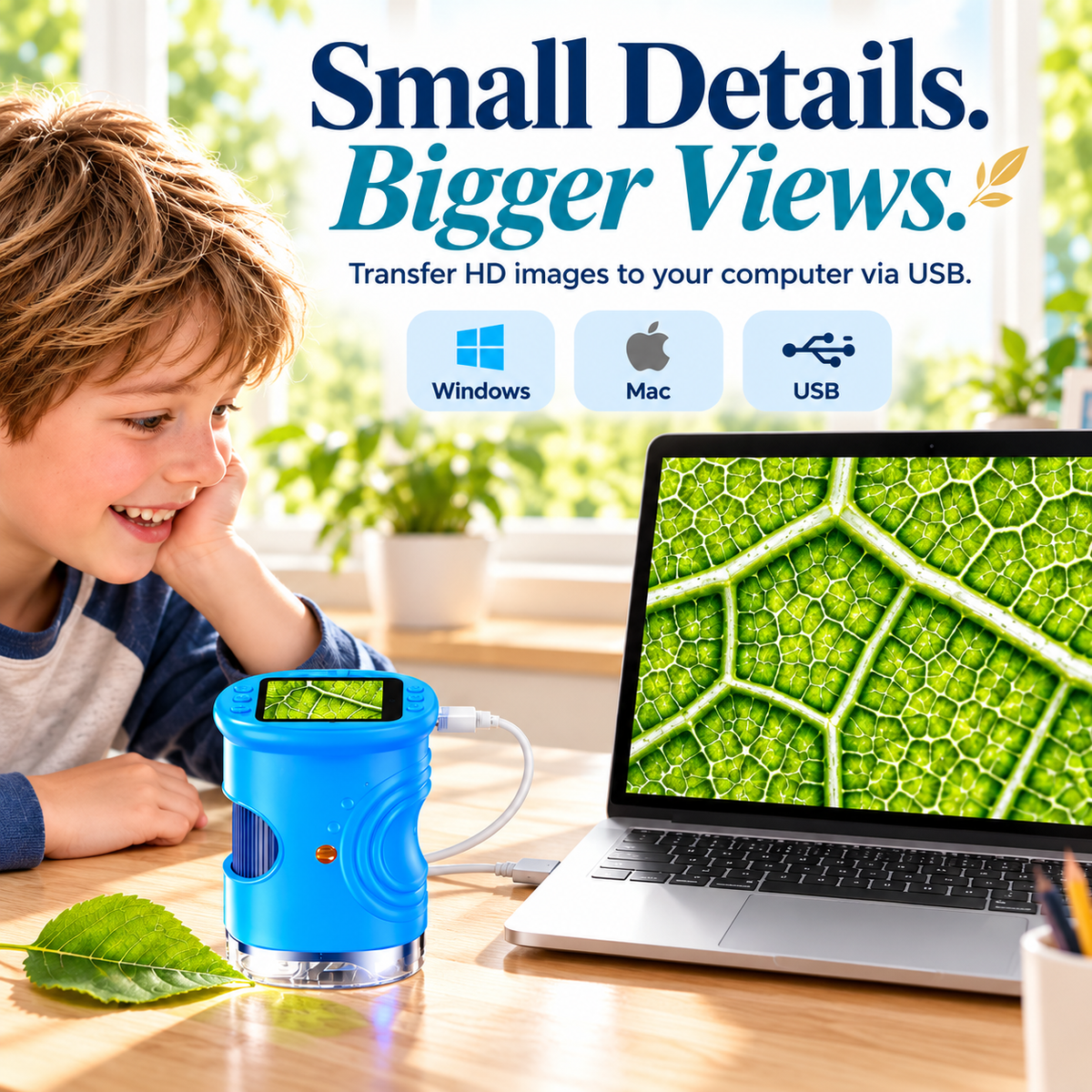 🔬 Kids’ 1000X Digital Microscope with 2.0″ Screen & Photo/Video Capture