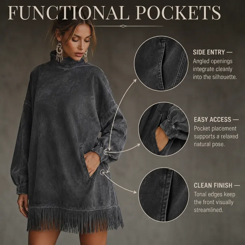 Women's Oversized Fringe Sweatshirt Dress