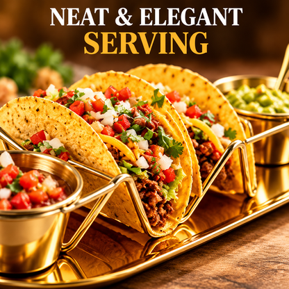 6-Piece Set Gold Taco Holder & Serving Set with Sauce Cups