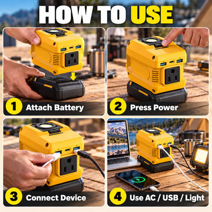 220W Portable Power Inverter with USB-C, Dual USB Ports & LED Work Light