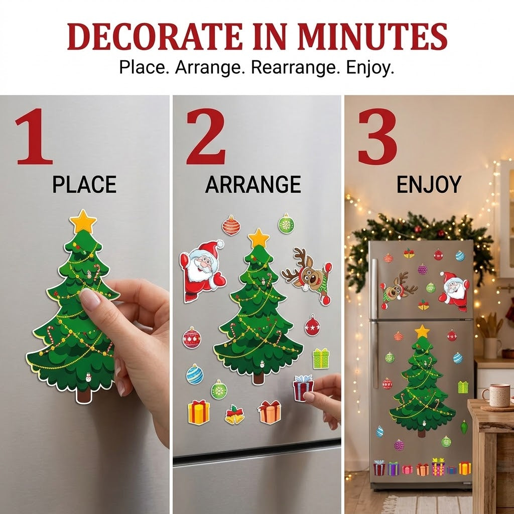 Christmas Magnetic Fridge Decorations Set – Reusable Holiday Magnets for Refrigerator & Metal Surfaces