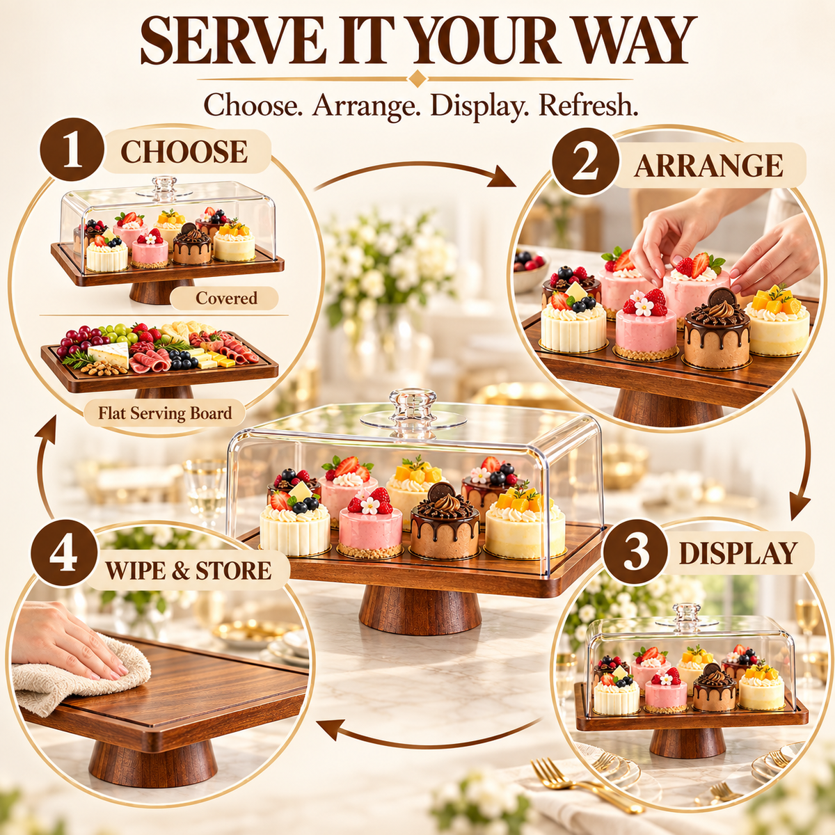 2-in-1 Wooden Dessert & Charcuterie Serving Stand