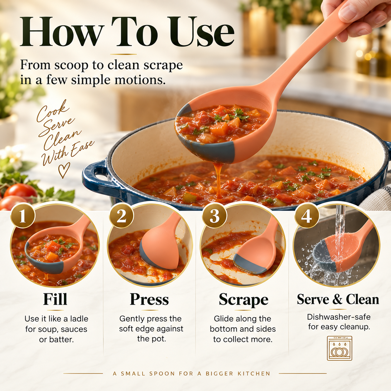 3-in-1 Silicone Ladle & Scraper Spoon