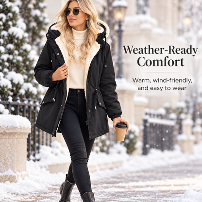 Women's Sherpa-Lined Hooded Winter Parka （Black）