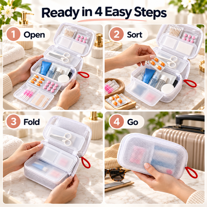 Portable Multi-Compartment Travel Organizer Bag for Toiletries, Medicine & Daily Essentials