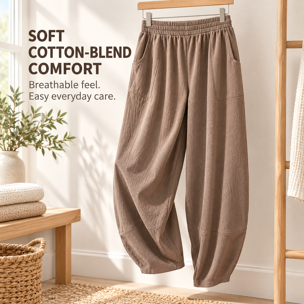 Womens Baggy Wide Leg Pants Relaxed Palazzo Harem Pants Elastic Waist with Pockets