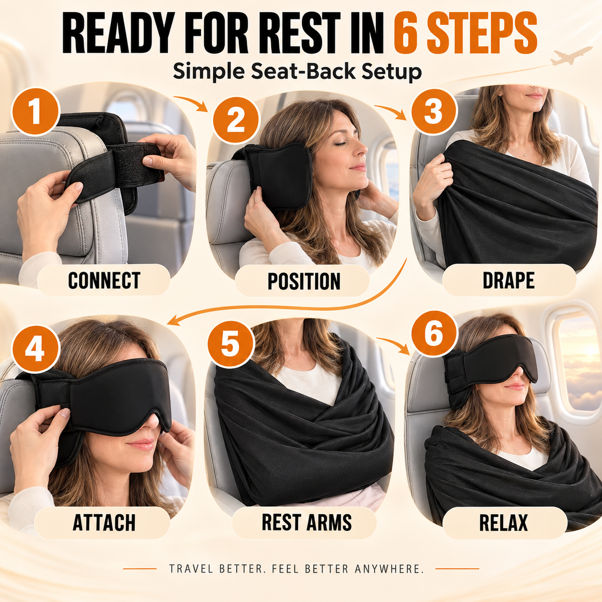 😴3-in-1 Airplane Sleep System with Memory Foam Pillow, Mask & Sling😴