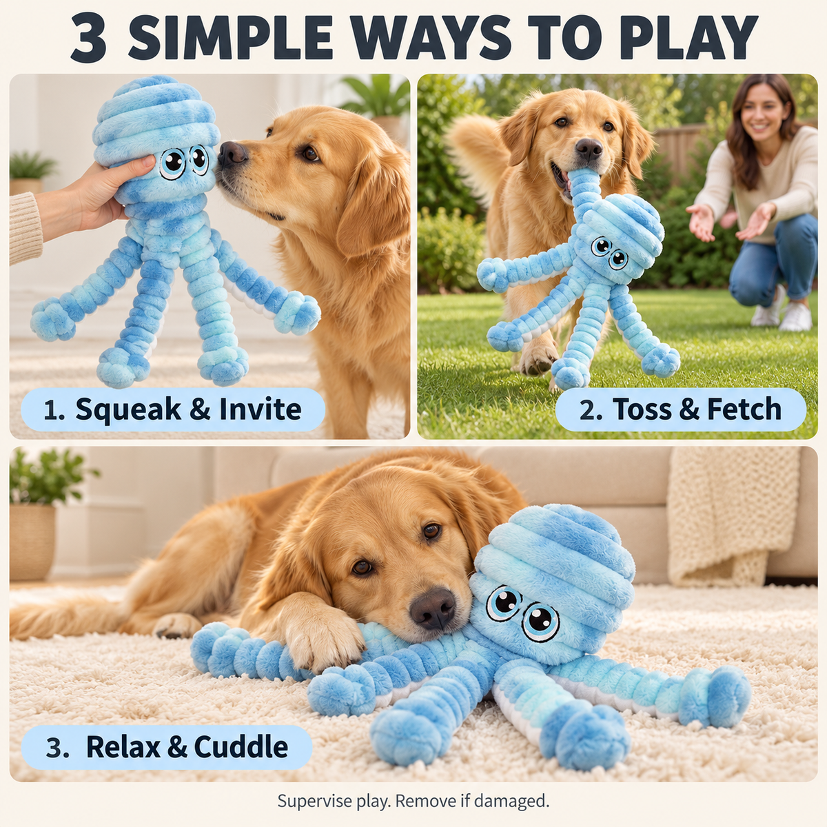 Interactive Octopus Dog Toy – Squeaky, Crinkle & Soft Plush Fun for Happy Pups